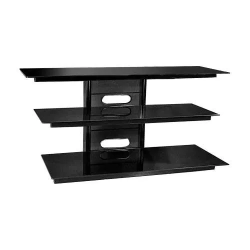 BellO silver glass TV stand with powder-coated steel frame and tempered safety glass