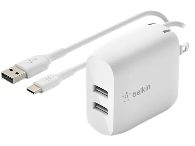 Belkin Belkin WCE001dq1MWH White 24W Dual USB-A Wall Charger with 3.3 ft USB-A to USB-C Cable — product photo