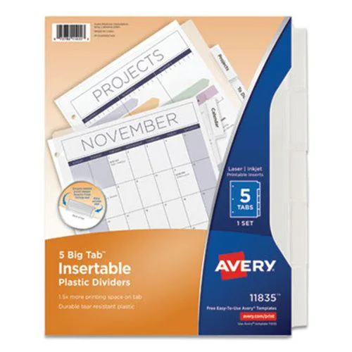 Avery Commercial Products Division Avery Commercial Products Division 11835 Insertable Big 5-Tab Plastic Dividers 11 x 8.5 Clear Accessory — product photo