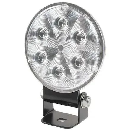 Round LED work lamp with bracket mount, black housing