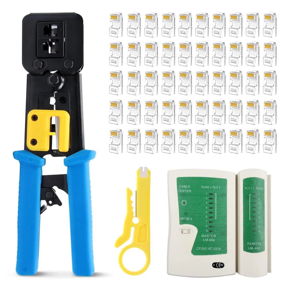 KEHIPI KEHIPI DL-RJ45 electrician tool kit with 50 connectors, tester, stripper — product photo