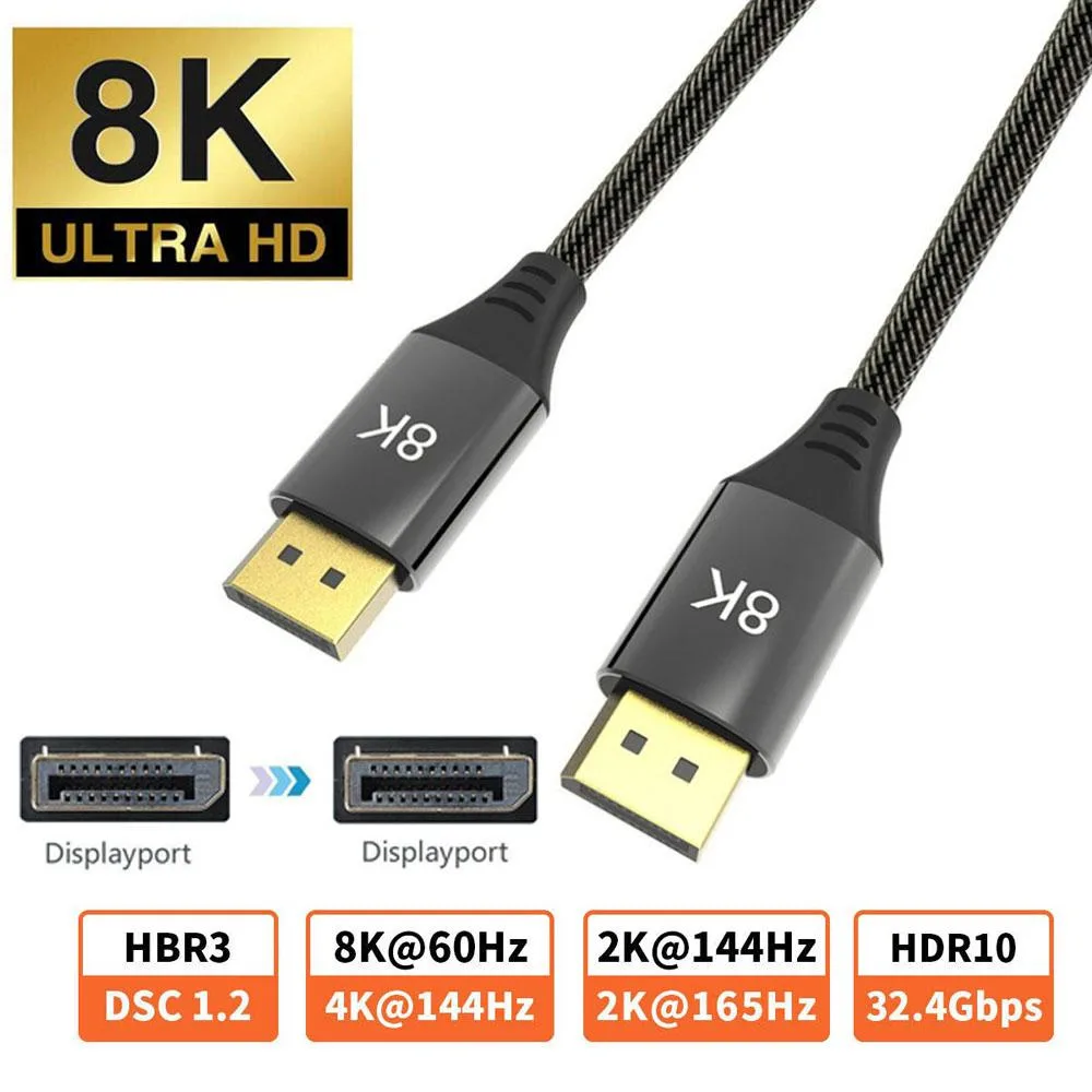 LUOM LUOM TJ-A033 DisplayPort cable 3.3 ft 8K 60 Hz 4K 144 Hz 2K 240 Hz HBR3 32.4 Gbps — product photo
