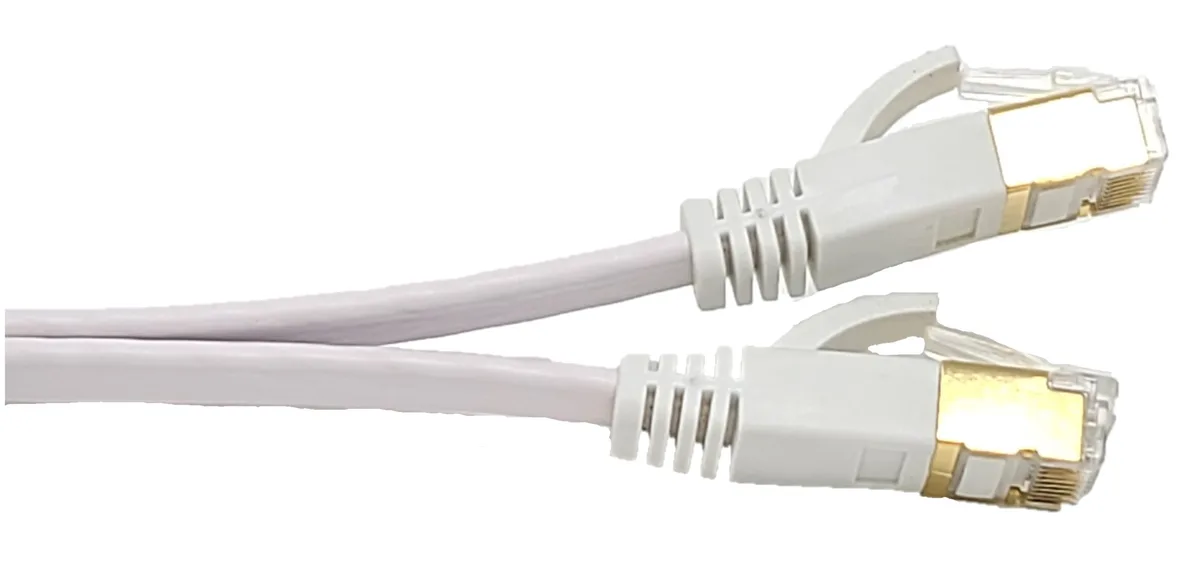 Micro Connectors Micro Connectors Cat7 50ft Shielded Flat Patch Cable White 20 Clips — product photo