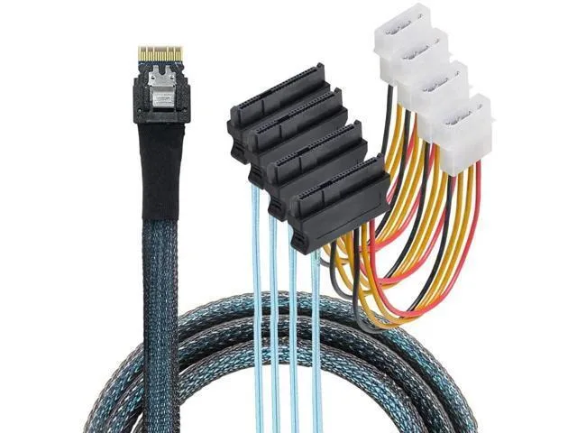 Fervit Fervit SFF8654 4i 38pin to 4× SFF8482 29pin SAS 4.0 fanout cable 100cm — product photo