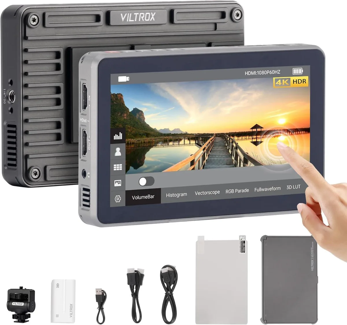 BFKK BFKK DC-X2 6" Touchscreen Full HD IPS Camera Monitor 2000 nits 4K HDMI Kit with Sunshade Hood Black — product photo