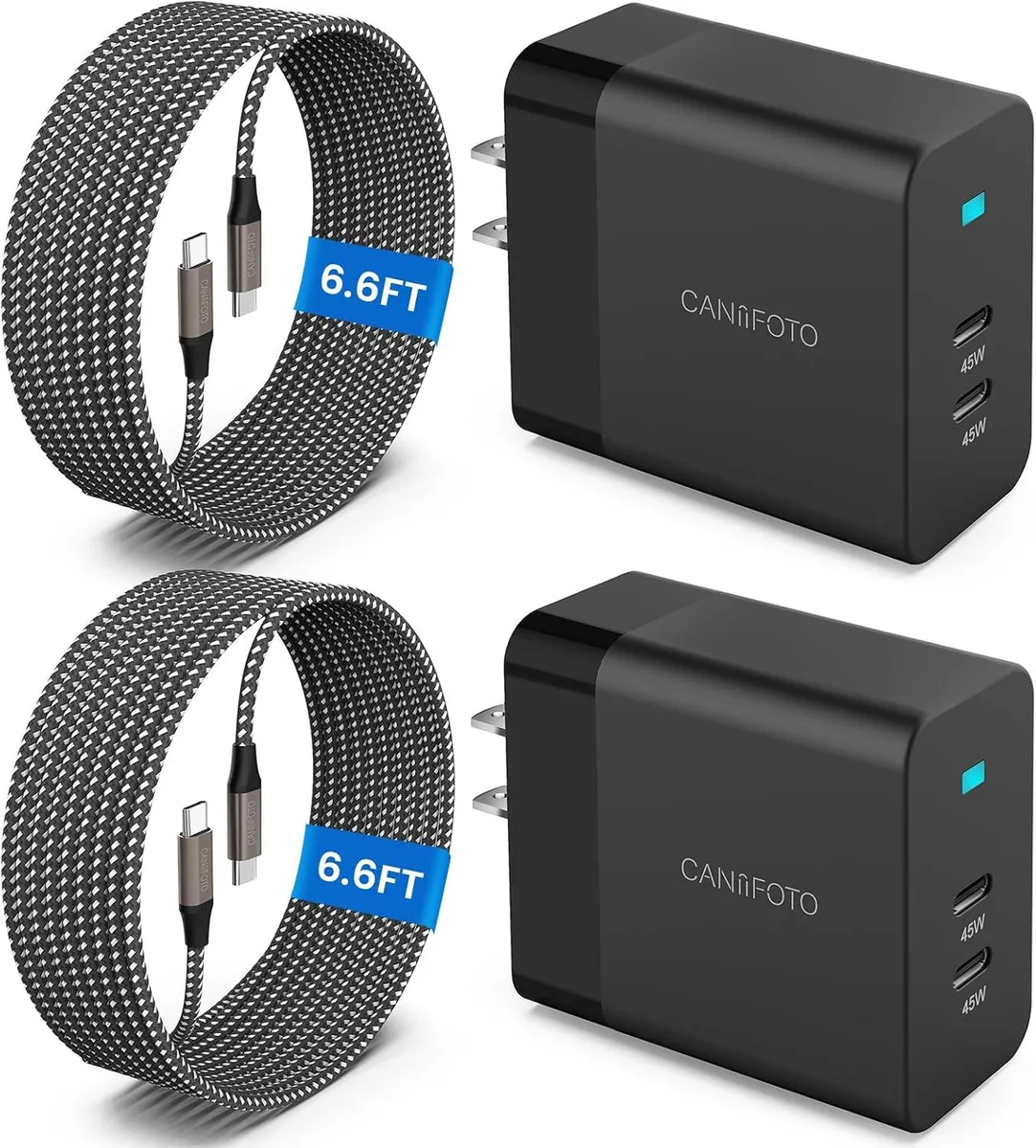 ONITOON ONITOON 2-Port 45W USB-C Charger 2-Pack with 2× 6.6ft Cables — product photo