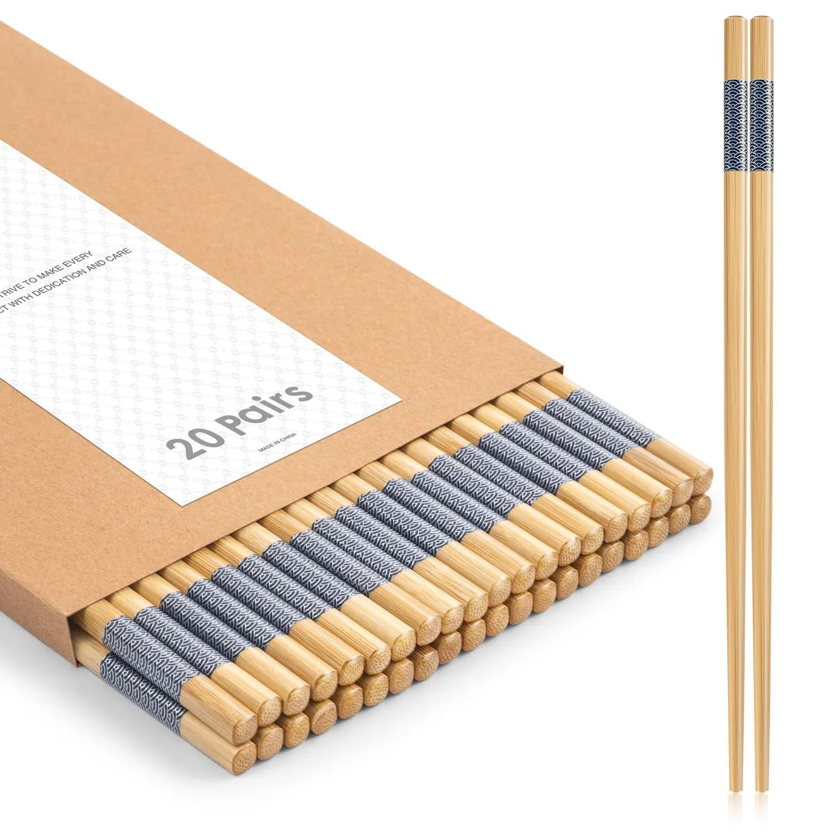 Bundle of 20 pairs of black bamboo chopsticks, 9.45 inches long, round handles, smooth finish