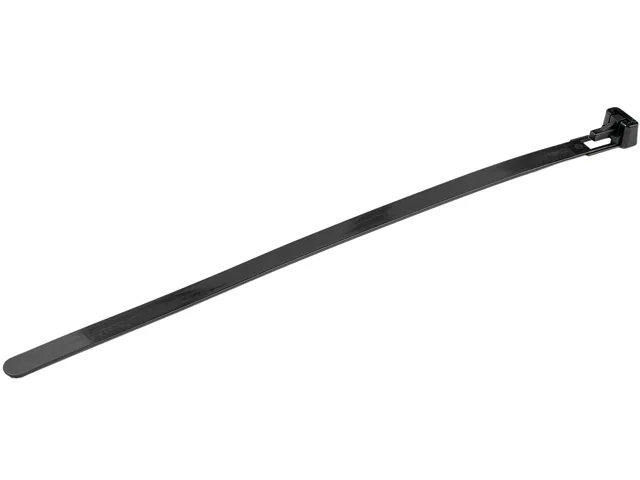 A bundle of 100 black nylon cable ties with reusable release tabs