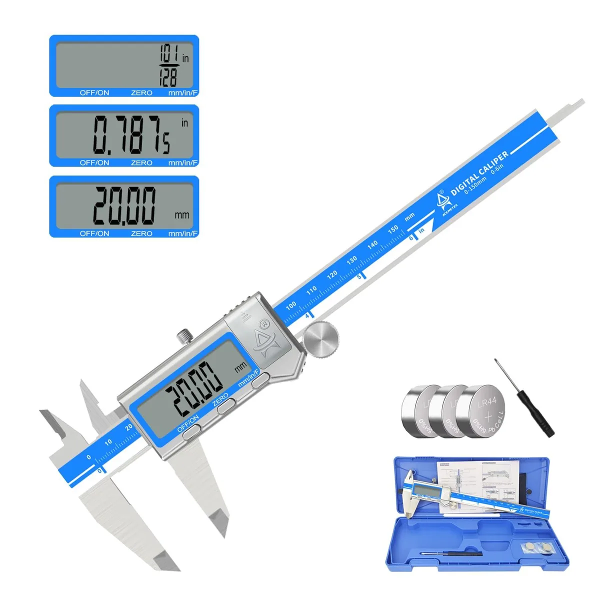 Stainless steel digital caliper with large LCD screen
