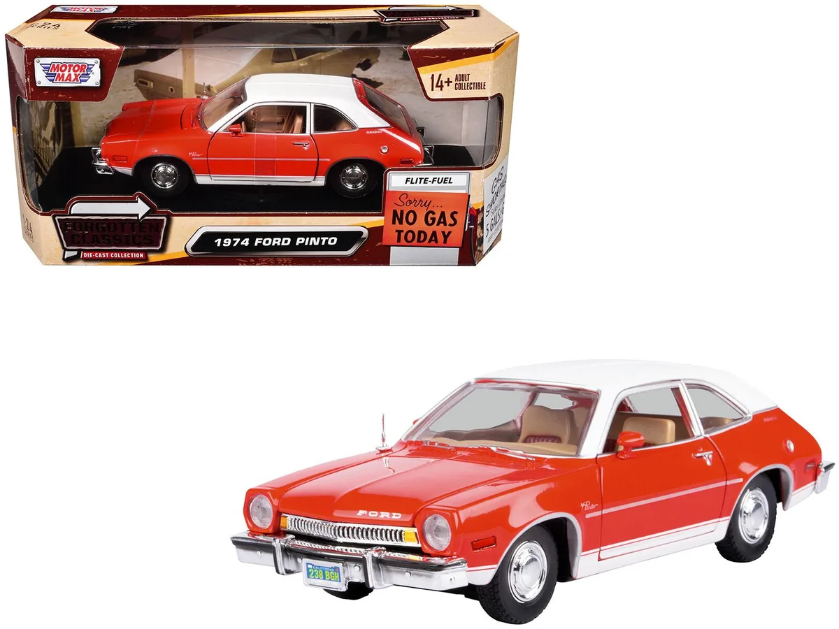 MOTORMAX MOTORMAX 1974 Ford Pinto Orange with White Top "Forgotten Classics" 1/24 Diecast Hobby Collectible — product photo