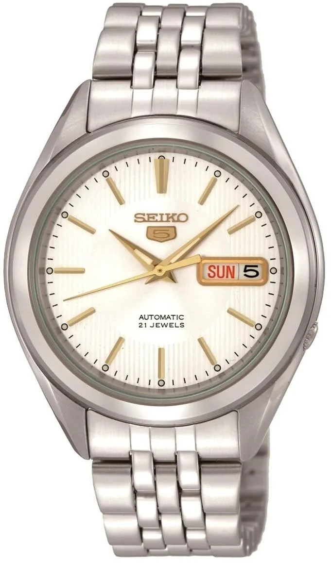 Silver round dress watch with metal bracelet and silver dial