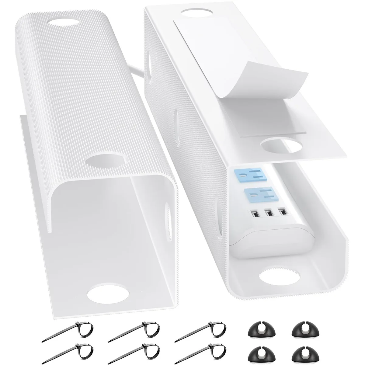 White metal under-desk cable tray 15.75 in long with adhesive backing