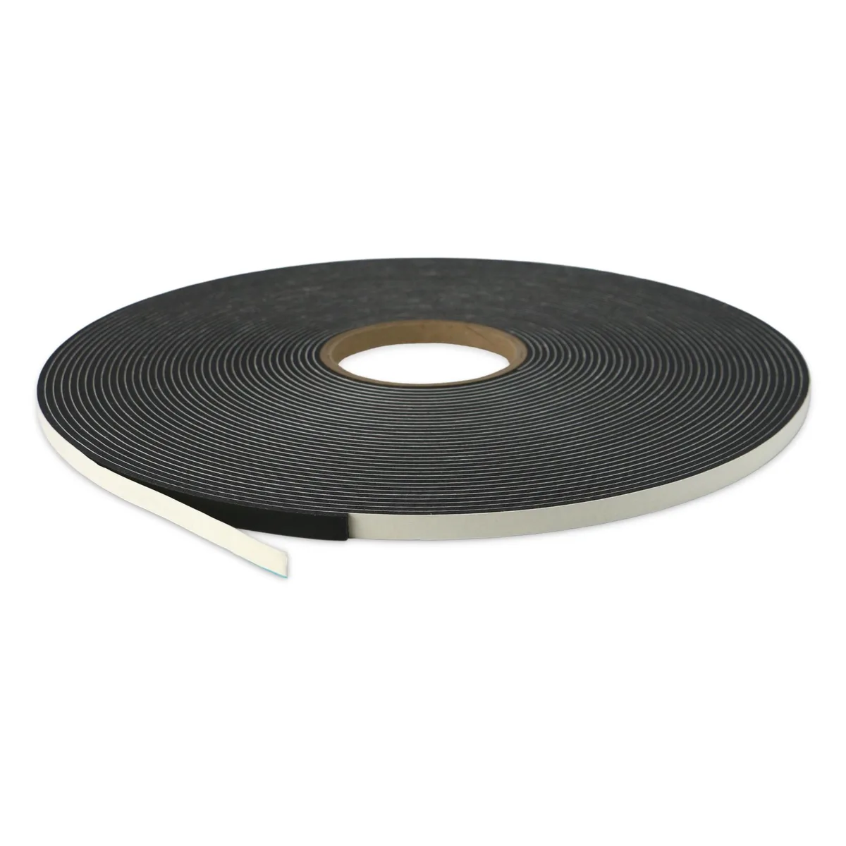Black PVC foam tape roll on 3 inch core