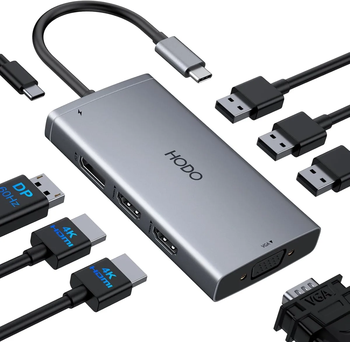 BFKK BFKK USB C Docking Station 2 HDMI DP VGA 3 USB 2.0 100W PD — product photo