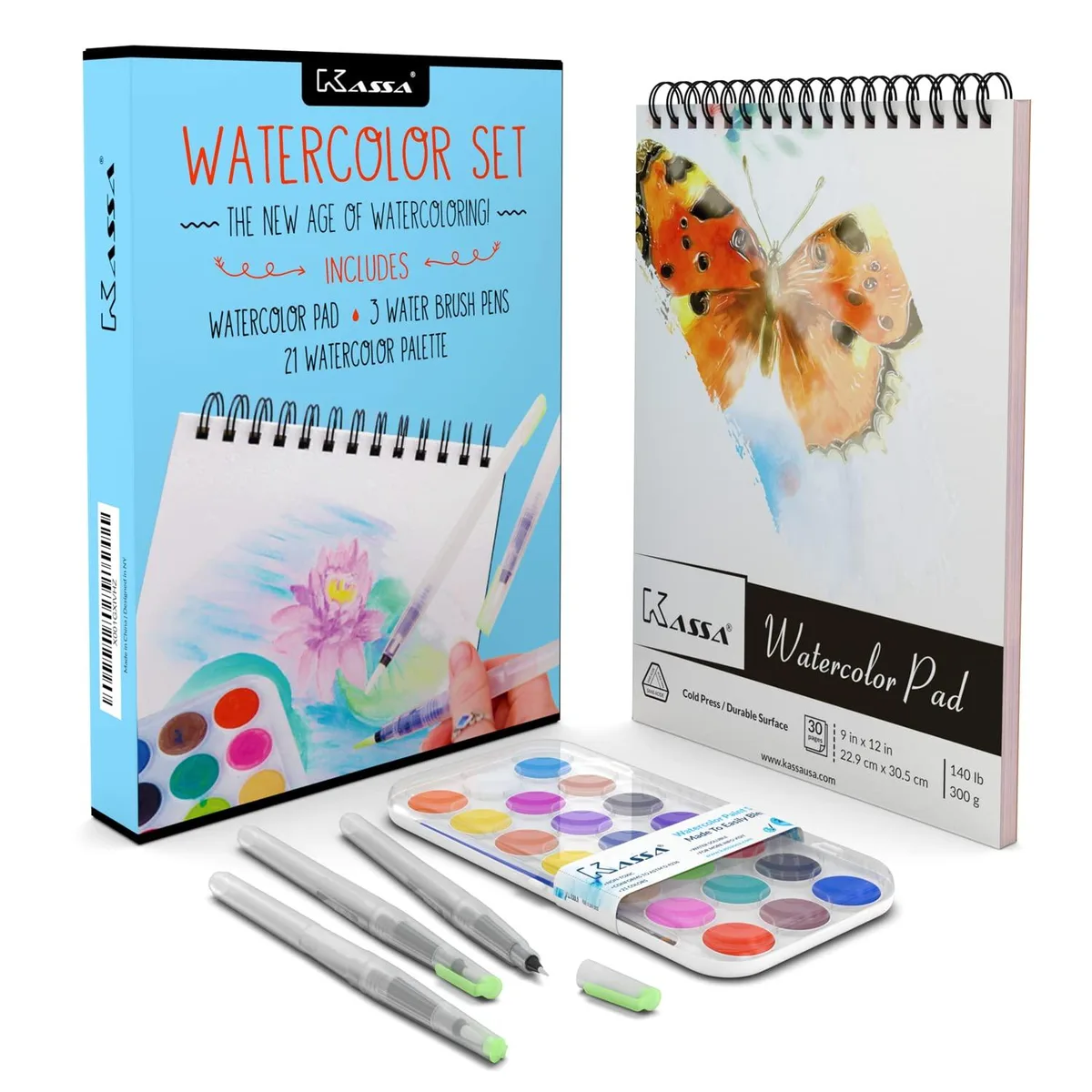  Kassa KWS003 Watercolor Set 21 Colors 30 Sheets 3 Brush Pens — product photo