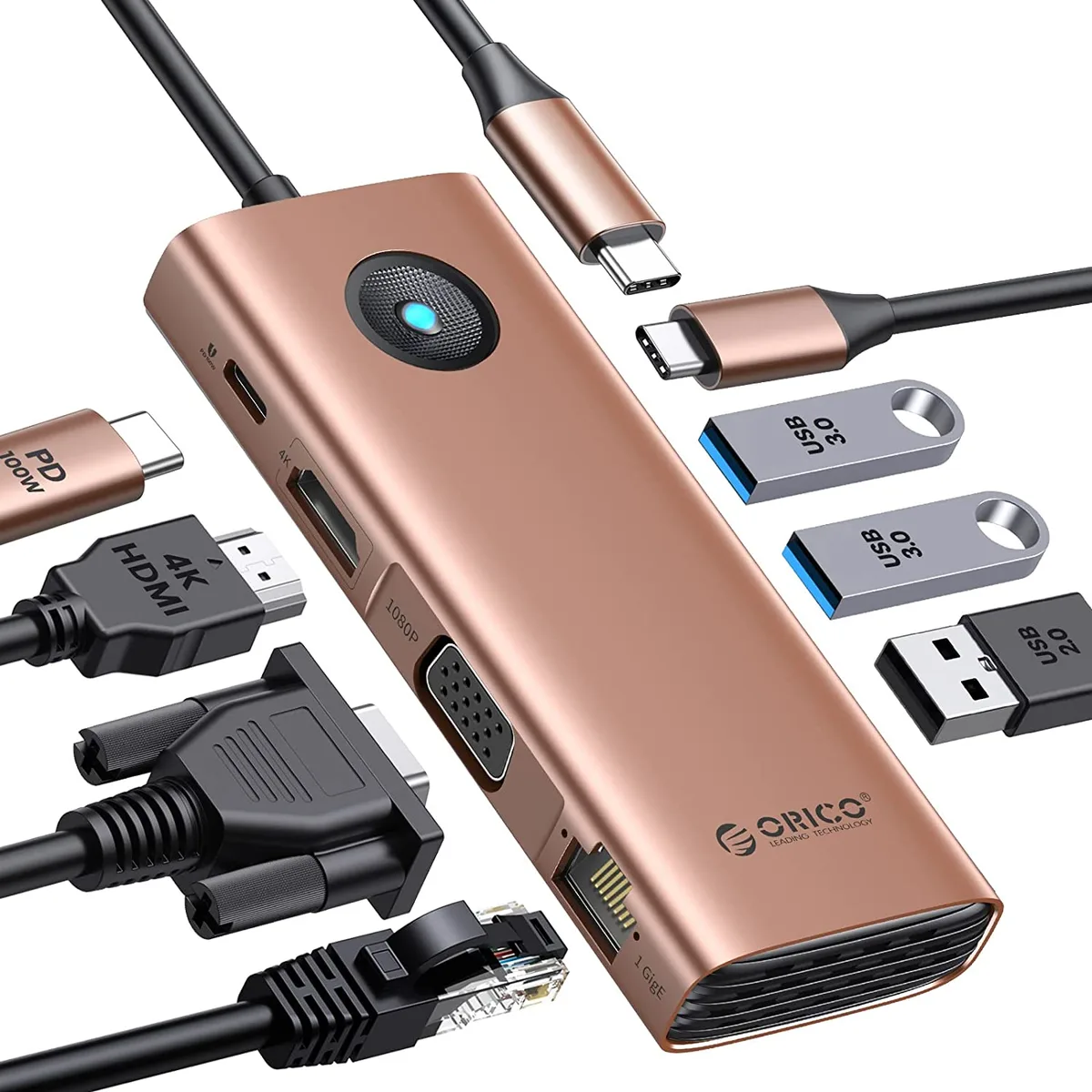 Orico Orico 8-in-1 USB-C Docking Station Gold — product photo