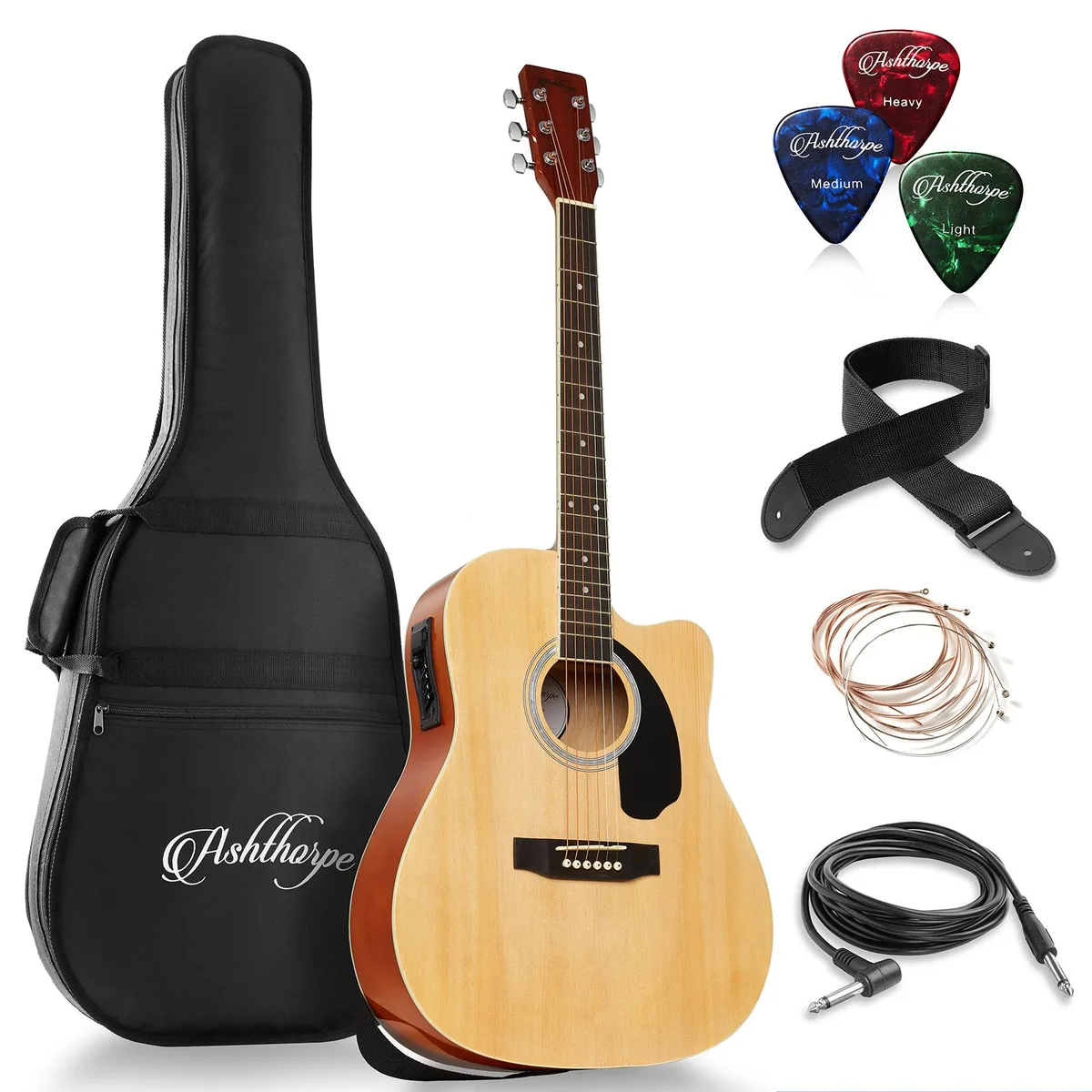 Ashthorpe Ashthorpe 41" Dreadnought Cutaway Acoustic-Electric Guitar Natural — product photo