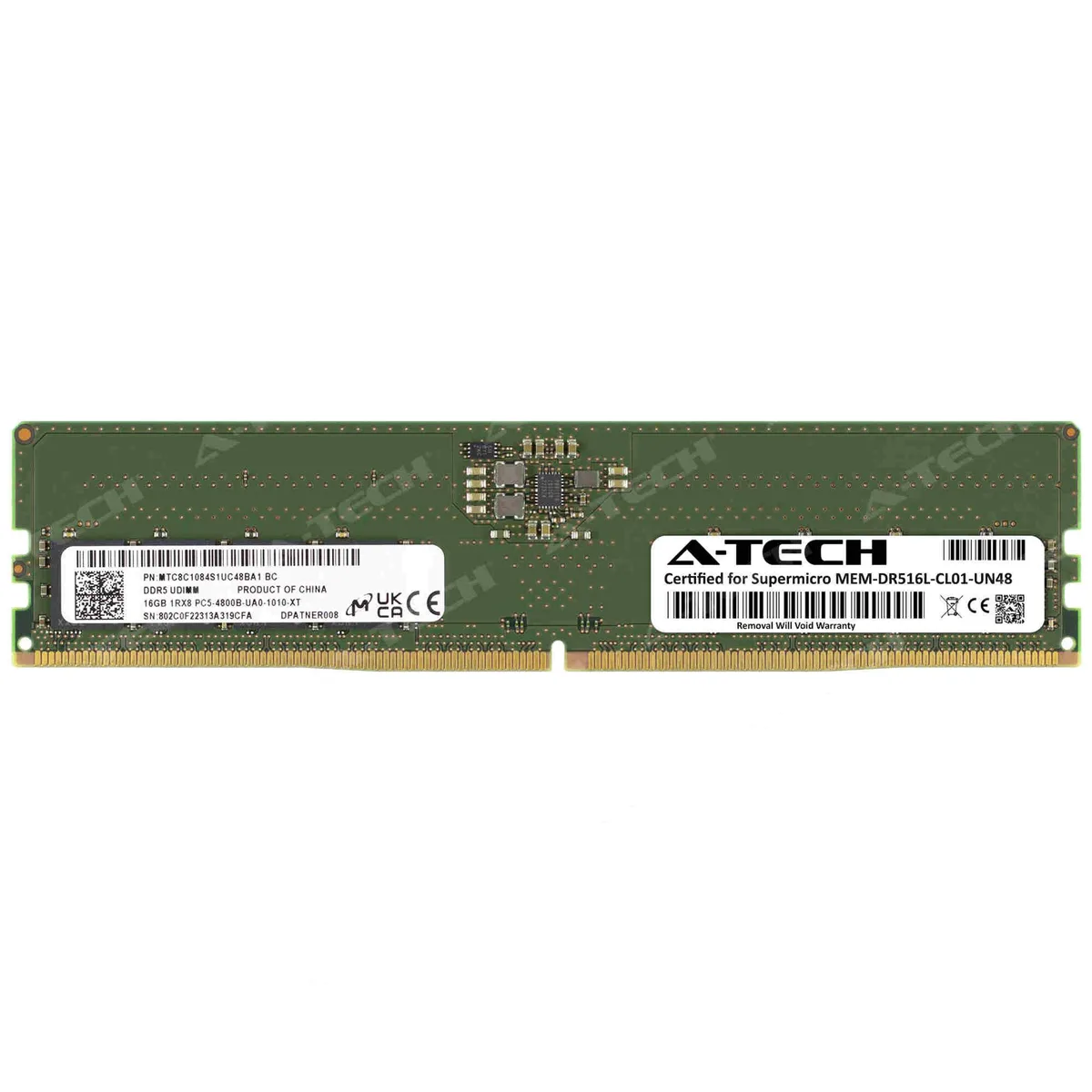 A-Tech A-Tech Supermicro Certified 16GB DDR5 4800MHz CL40 1.1V Non-ECC DIMM 288-Pin Desktop RAM — product photo