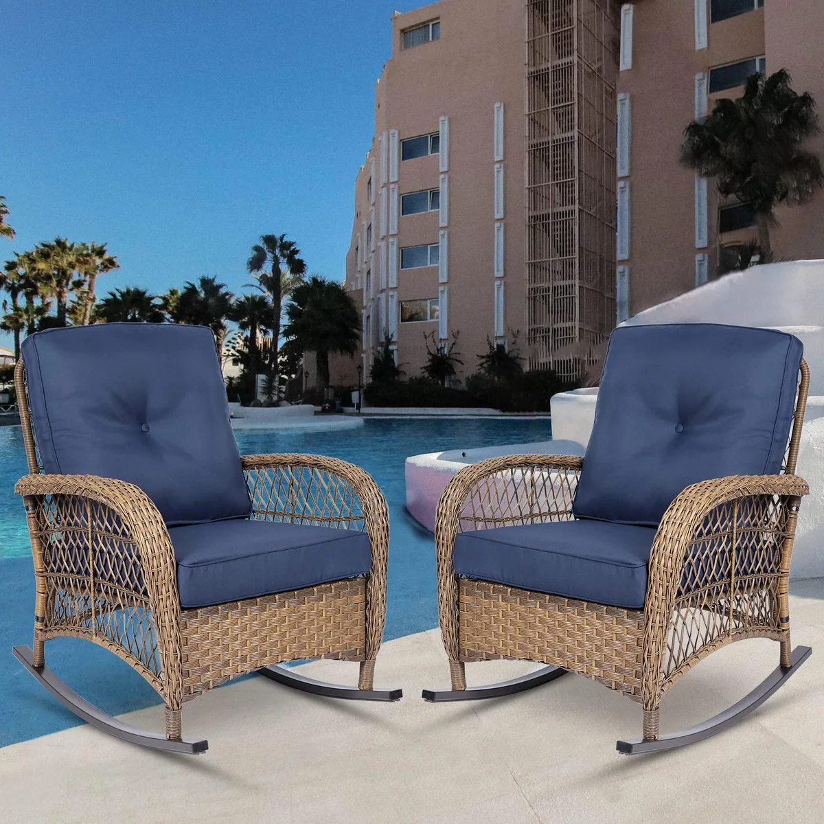MEETWARM MEETWARM Patio Rocking Chair Navy Blue Set of 2 — product photo