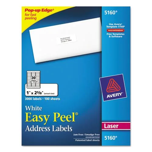 Avery Dennison Avery Dennison 7278295915 Easy Peel Address Labels 1 x 2 5/8 White 15000/Box binding — product photo