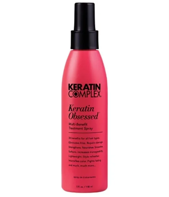 5 oz spray bottle of hair treatment with keratin, silk amino acids, and coconut oil