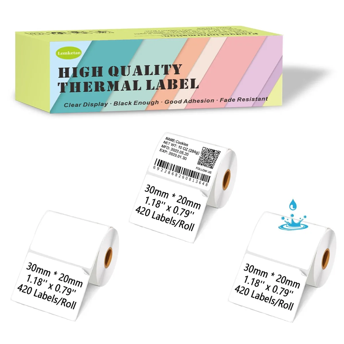 Lemketan AB01 Thermal Label Stickers 30mm x 20mm 1260pcs — product photo