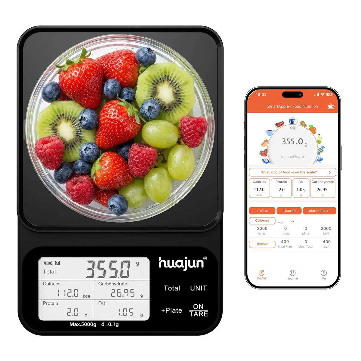  HUAJUN 73787 Smart Food Scale 0.1g 5000g Bluetooth — product photo
