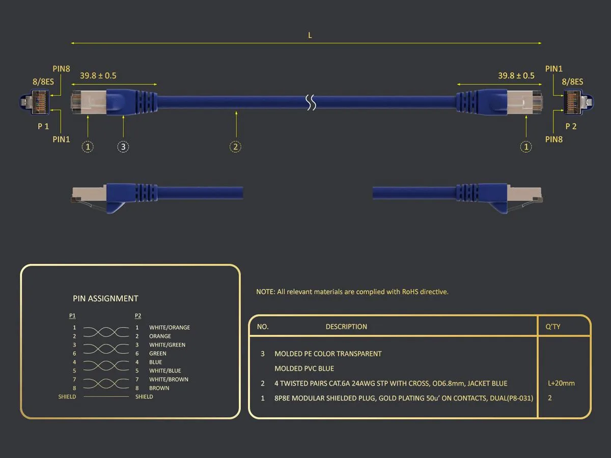 Cable Leader Cable Leader 100ft Cat6a Shielded Ethernet Cable Blue 24AWG F/UTP 500MHz — product photo
