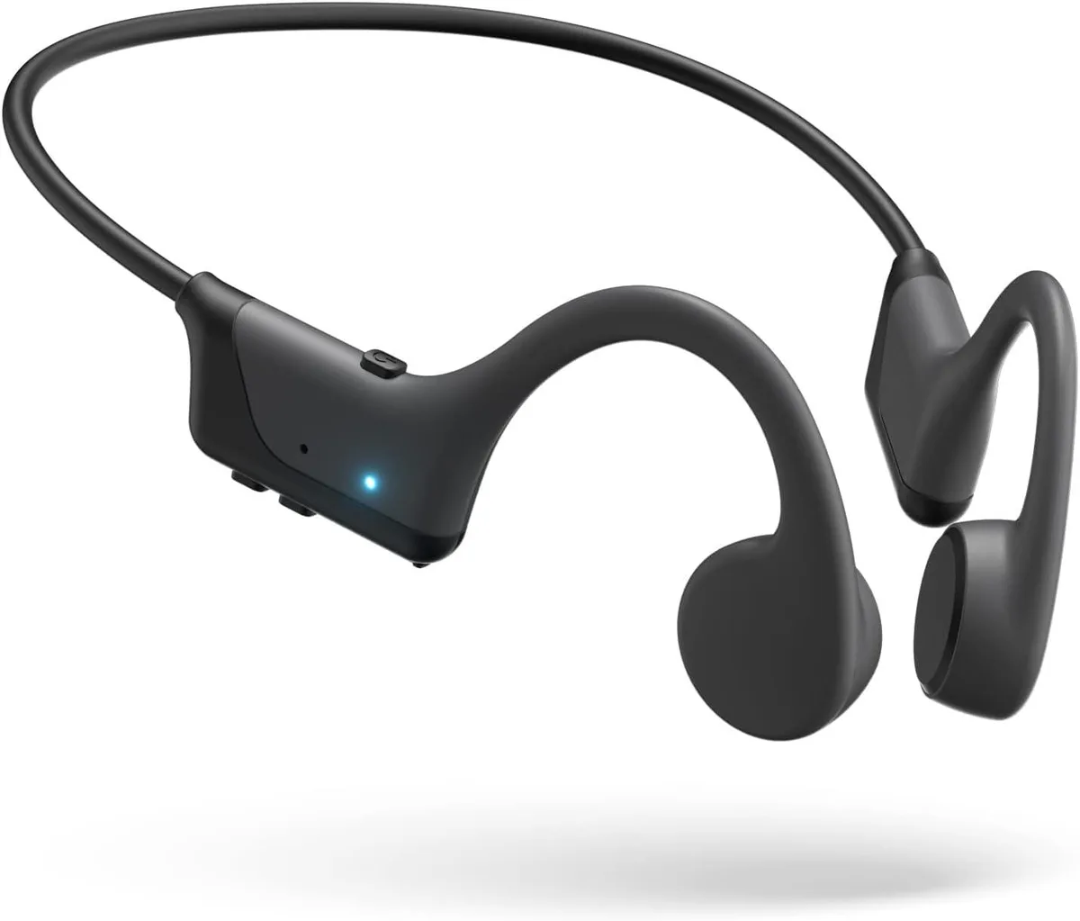 White bone conduction headphones with wraparound titanium frame weighing 29g