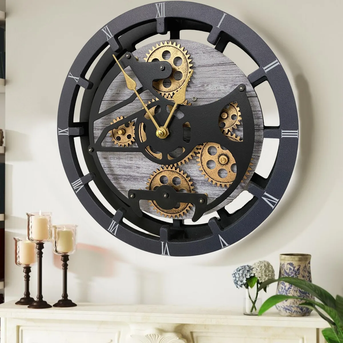 The Gears Clock The Gears Clock 16 inch Wall Mantel Clock Silver Grey — product photo