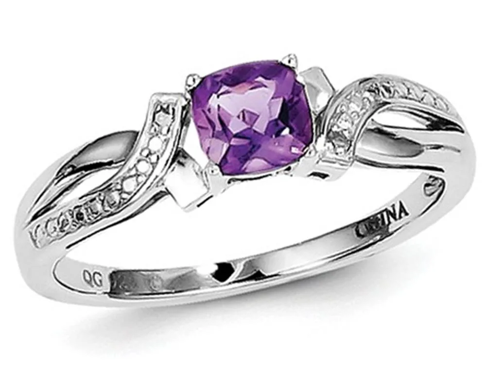 Gem &amp; Harmony Gem &amp; Harmony Sterling Silver Amethyst Ring .5 ctw .01 ct Diamond 925 — product photo