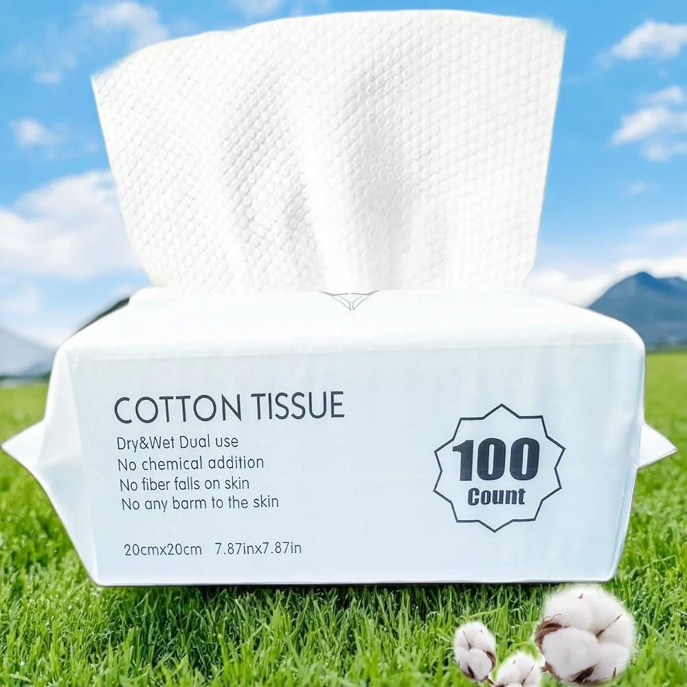 White rectangular pack of 100 disposable face towels