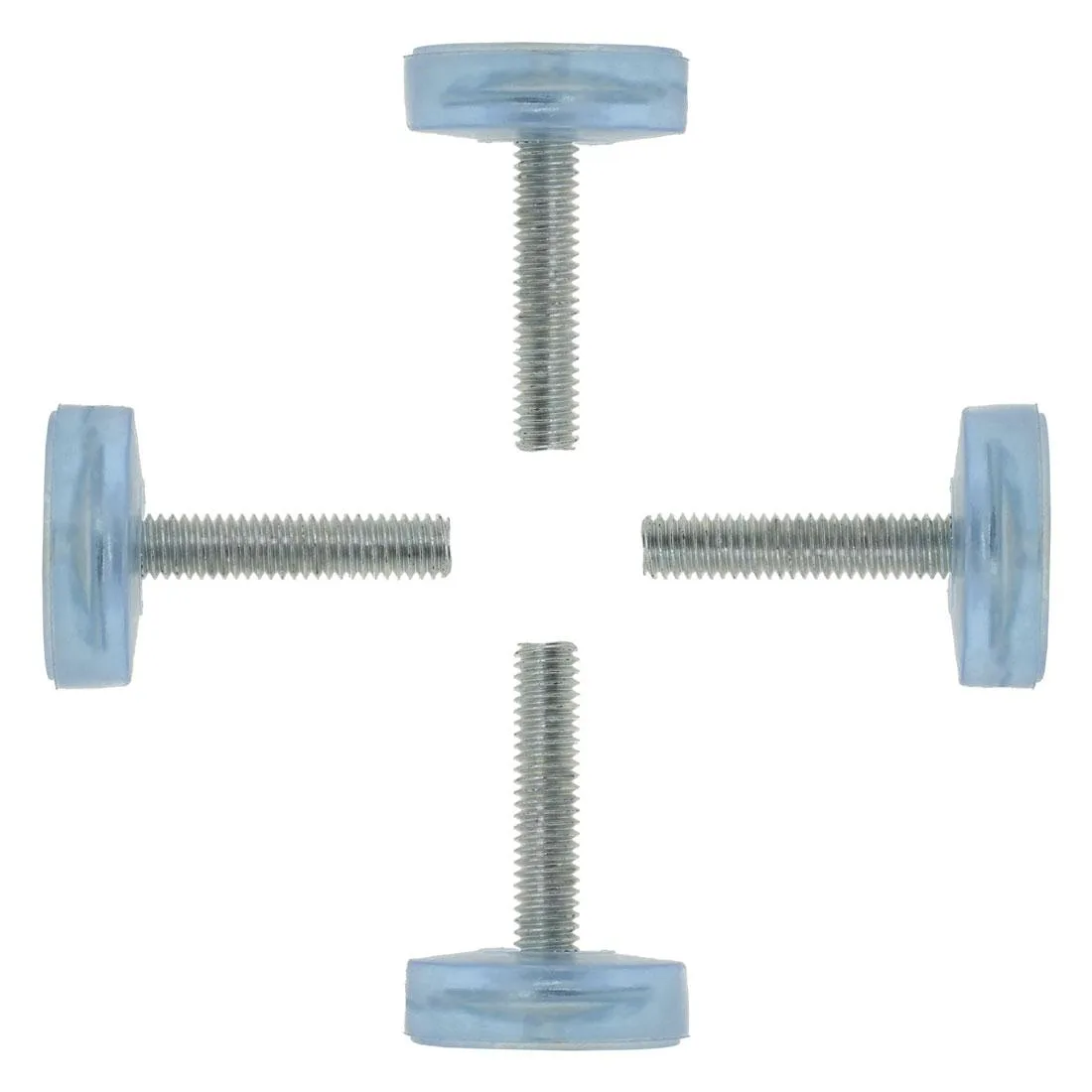 Two silver M6 threaded leveling feet with black plastic bases, 28 by 24 mm