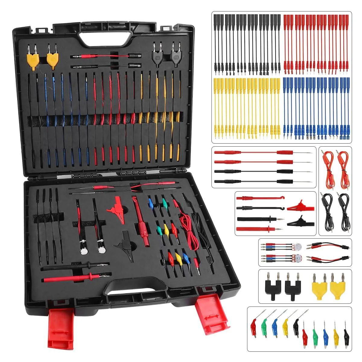 104-piece multimeter test lead kit in a storage case