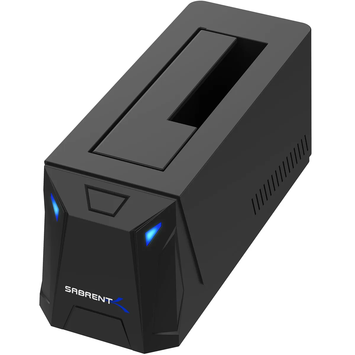 Black rectangular SATA hard drive dock with top slot