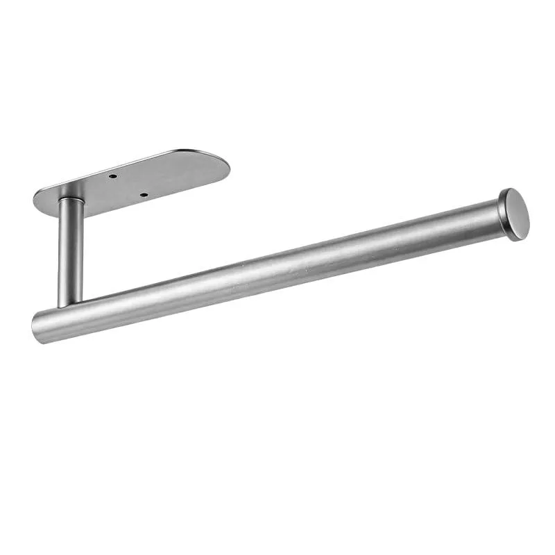 Stainless steel paper towel holder with self-adhesive backing for under-cabinet mounting