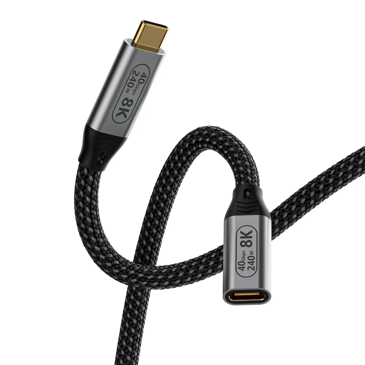USB-C male-to-female extension cable, one metre, black finish