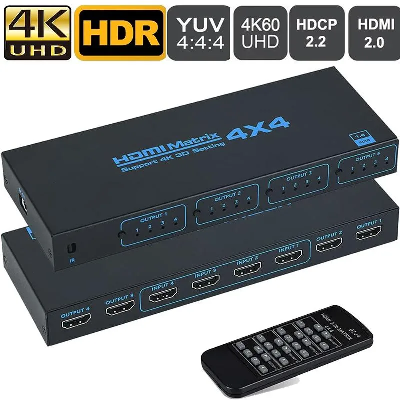 ESTONE ESTONE 4x4 HDMI Matrix Switch 4K@30Hz 3D 10.2Gbps IR Remote — product photo
