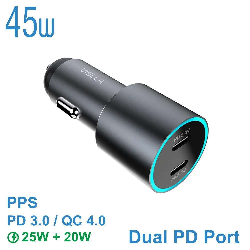 VISLLA VISLLA 45W Dual USB-C Car Charger Black car electronics accessory — product photo