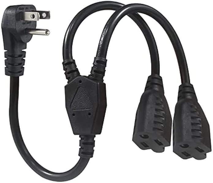 TAURKENAM TAURKENAM 1 to 2 Way NEMA 5-15P 90-Degree Flat Plug to 2 NEMA 5-15R Y Splitter Extension 16 AWG Power Adapter — product photo