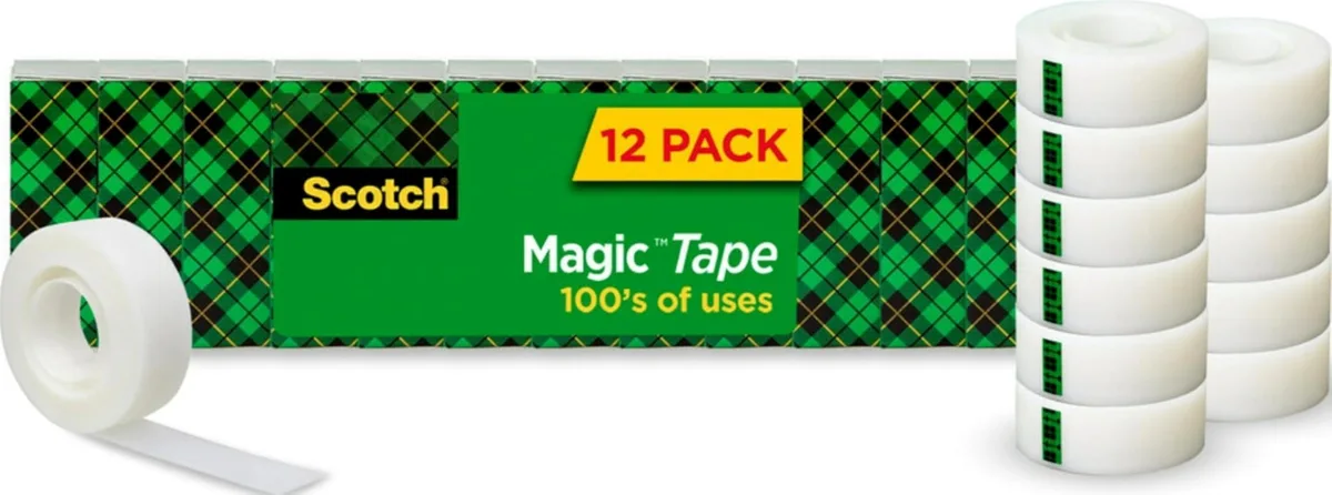Twelve matte-finish invisible tape rolls on 1-inch cores