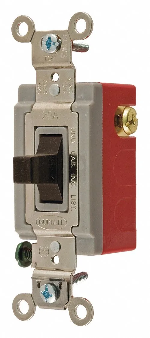 Brown toggle wall switch model 4921 rated 20 amps 120 277 volts 1 point 7 inches tall
