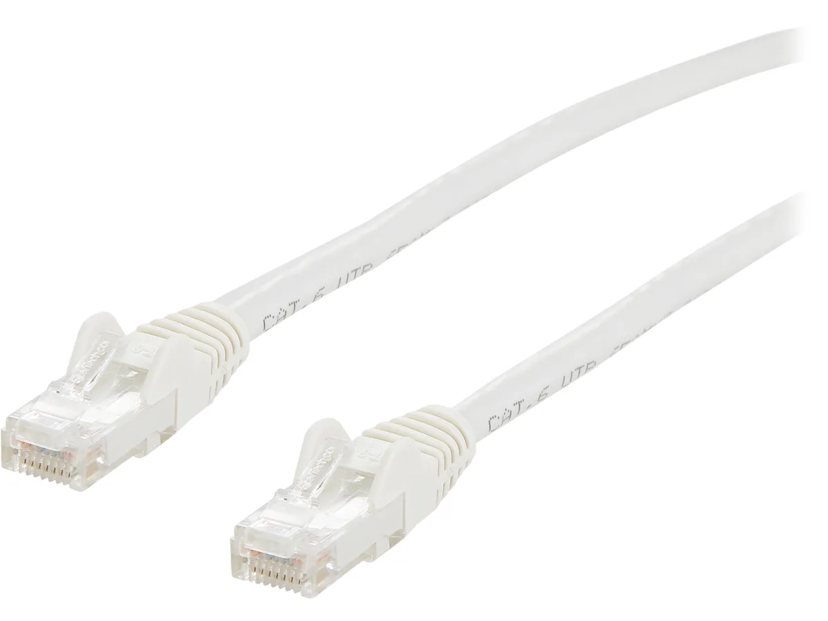 White 15 ft Cat6 Ethernet cable with snagless connectors