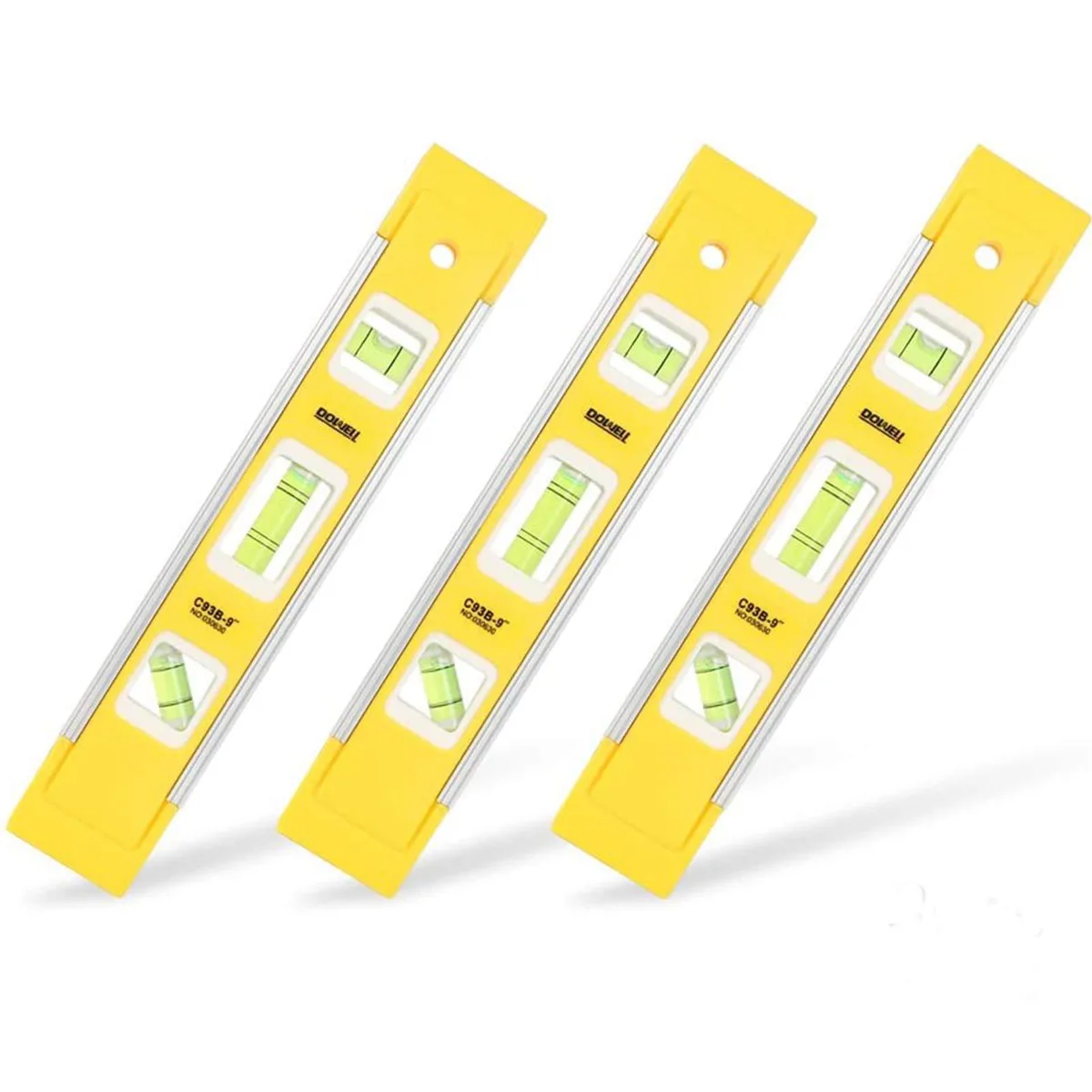 Three 9 inch magnetic torpedo levels with three vials each