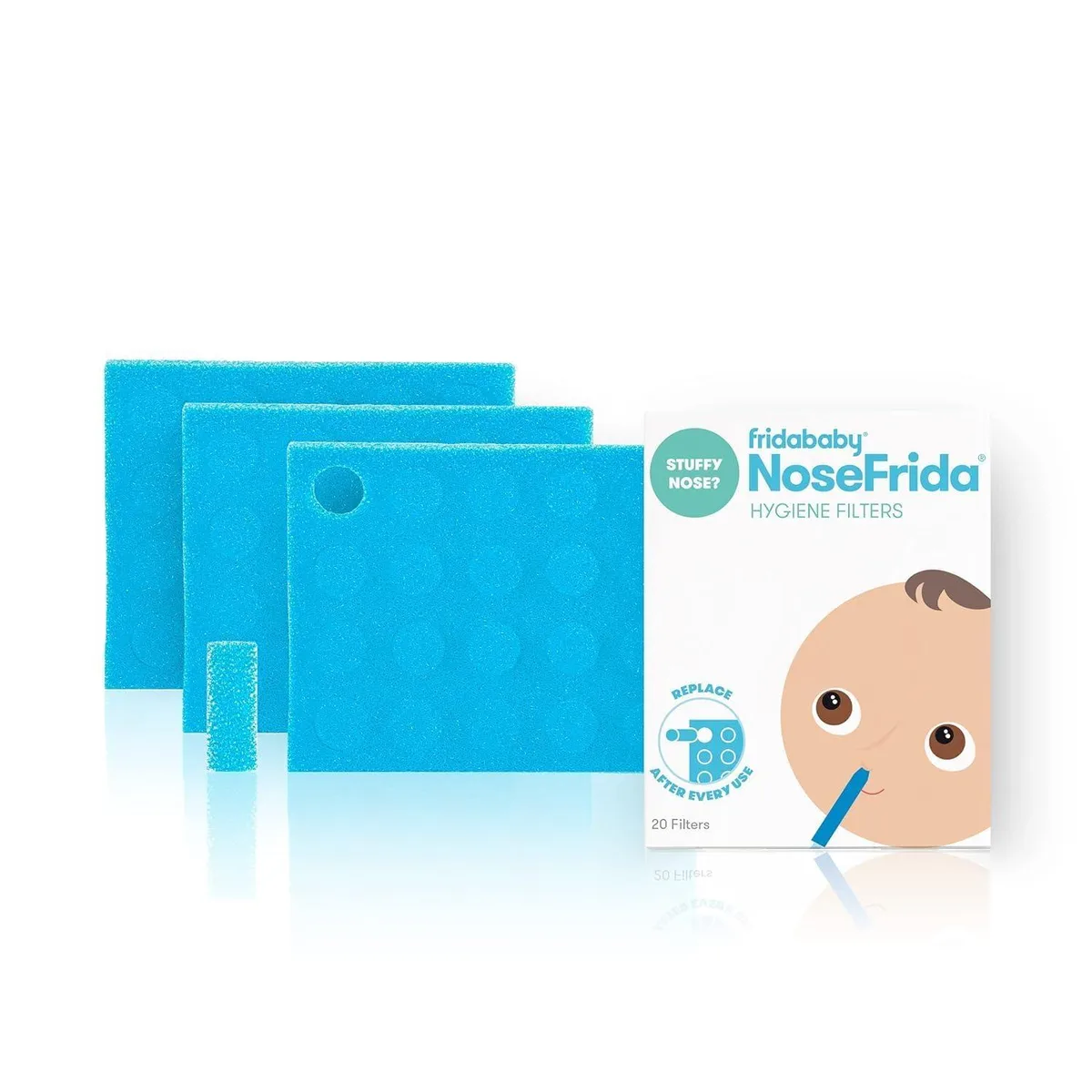 Blue box containing sixty disposable nasal aspirator filters