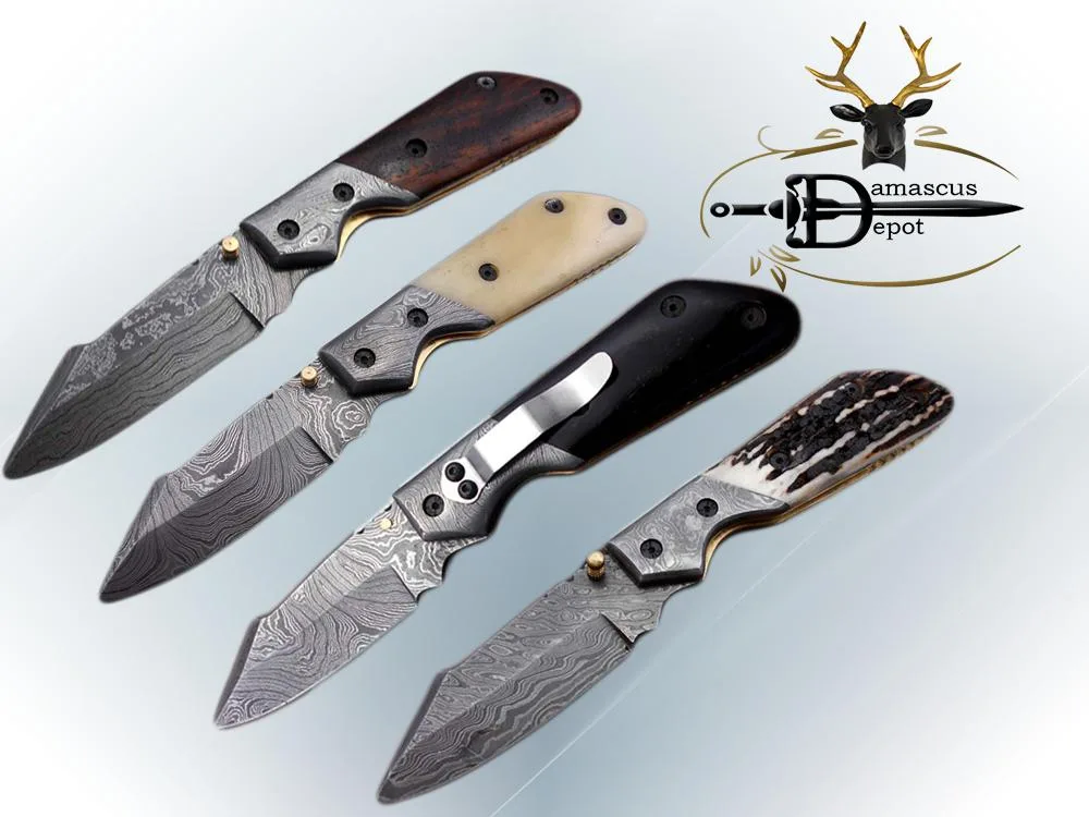 Damascus Depot Damascus Depot Folding Knife 7.5" 3.5" Blade Black Bull Horn Handle — product photo