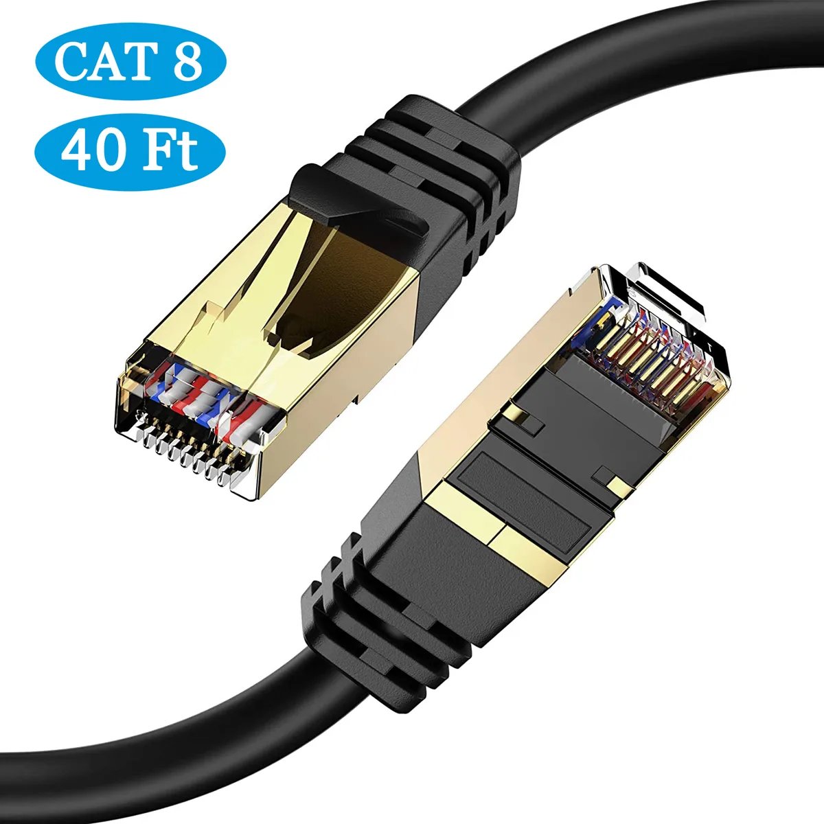 Shenzhen boerdi Electronic Co., Ltd Shenzhen boerdi Electronic Co., Ltd isYoung Cat 8 Ethernet Cable 40ft 26AWG 2000MHz 40Gbps Shielded RJ45 Black — product photo