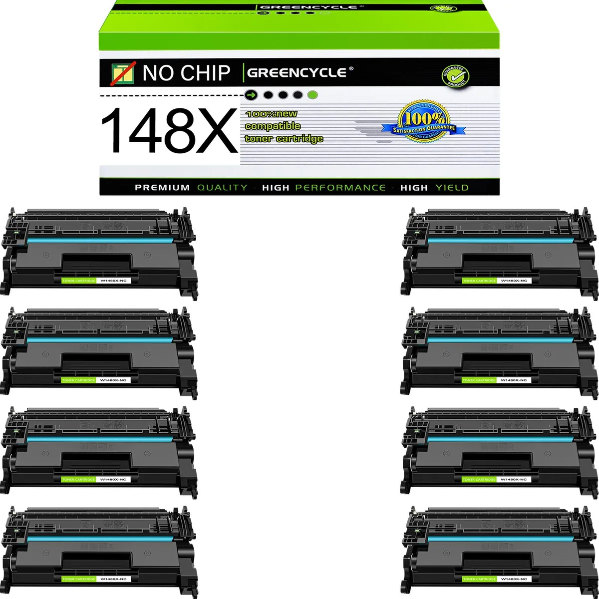 GREENCYCLE GREENCYCLE W1480X-NC 148X No Chip Black Toner Cartridge 8 Pack 9500 Pages — product photo