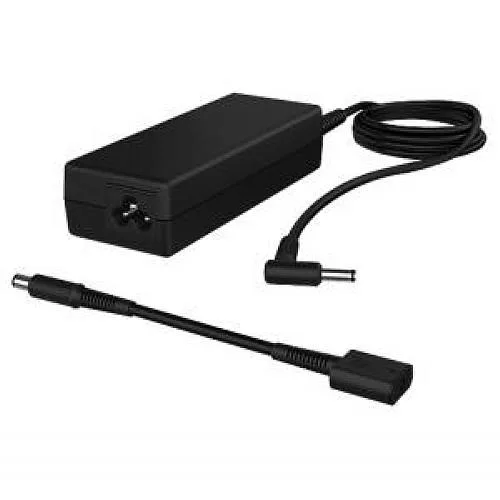 HP 90W Smart AC Adapter with right-angled connector and conversion dongle