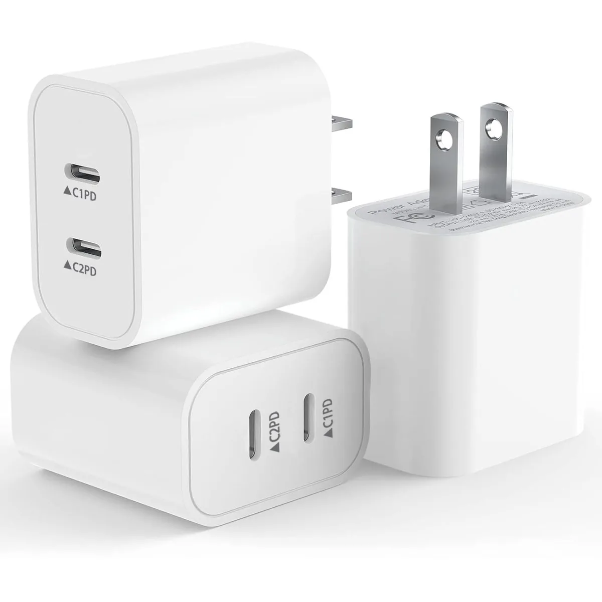 KEHIPI KEHIPI PD20W Dual USB-C Fast Charger Block White 3-Pack — product photo